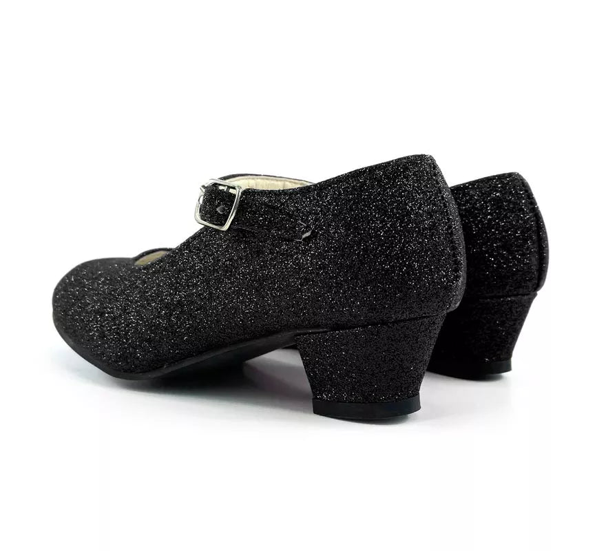 Translation missing: de.Zapato Sevillana con tacón Negro Purpurina en números del 22 al 41