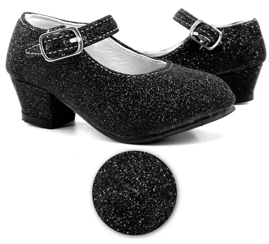 Translation missing: de.Zapato Sevillana con tacón Negro Purpurina en números del 22 al 41