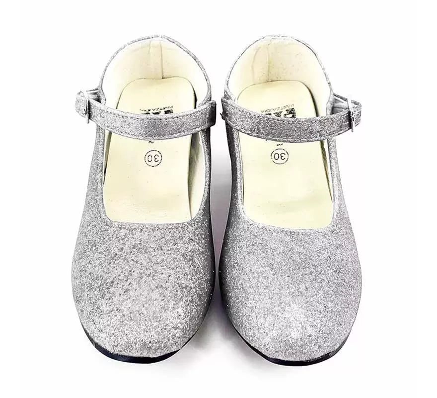 Translation missing: de.Zapato Sevillana con tacón Plateado Purpurina en números del 22 al 41