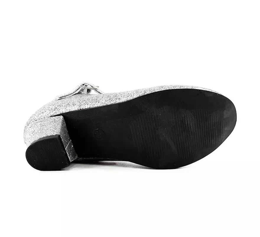 Zapato Sevillana con tacón Plateado Purpurina en números del 22 al 41