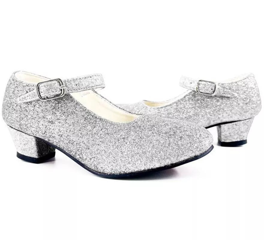 Translation missing: de.Zapato Sevillana con tacón Plateado Purpurina en números del 22 al 41