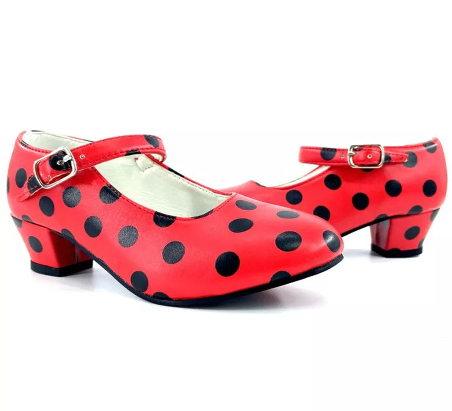 Translation missing: de.Zapato Sevillana con tacón Rojo con lunares Negros en números del 22 al 41