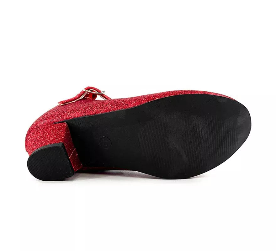 Translation missing: de.Zapato Sevillana con tacón Rojo Purpurina en números del 22 al 41