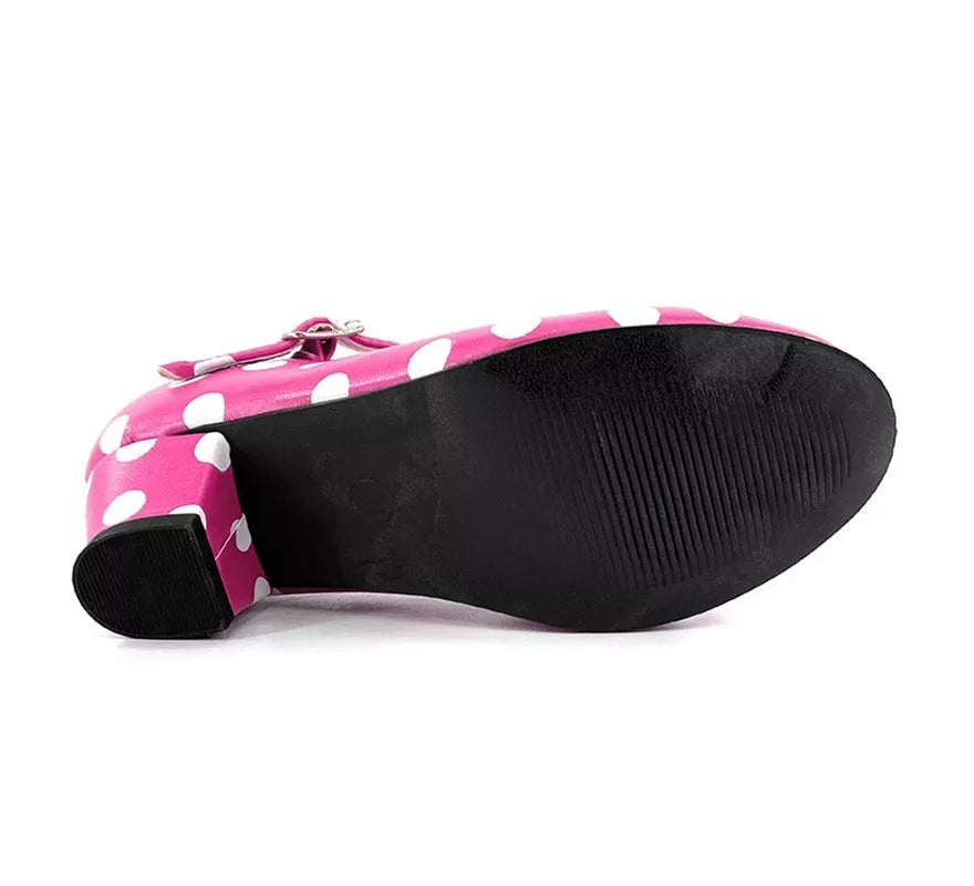 Translation missing: de.Zapato Sevillana de tacón Fucsia con lunares Blancos números del 22 al 41