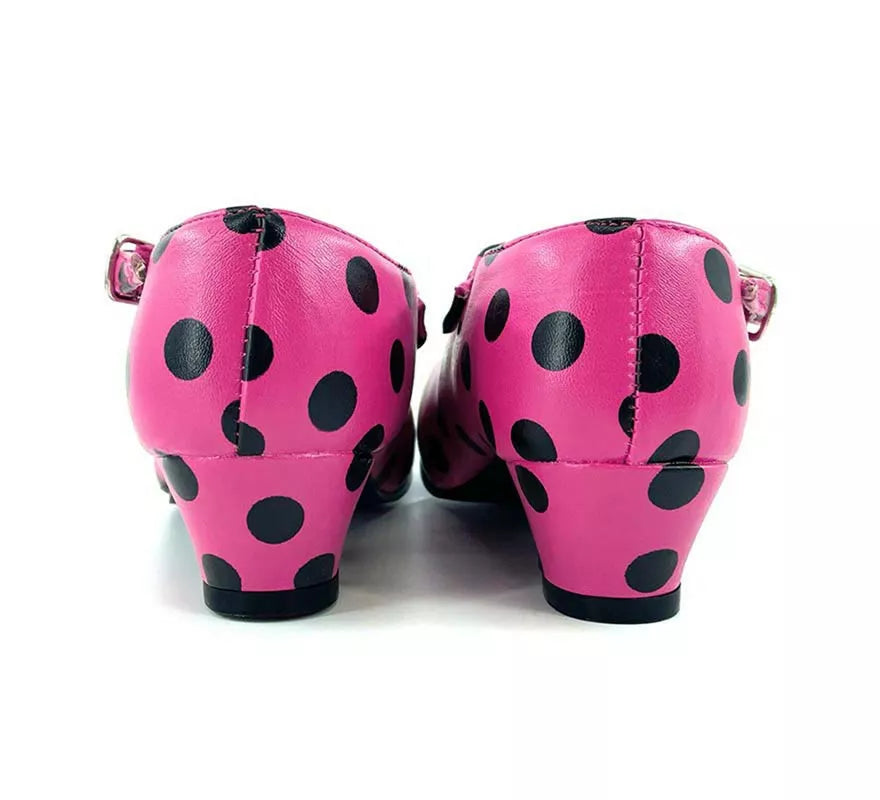 Translation missing: de.Zapato Sevillana con tacón Fucsia con lunares Negros números del 22 al 41