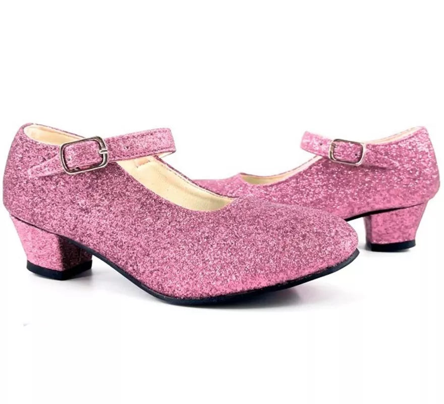 Translation missing: de.Zapato Sevillana con tacón Rosa Purpurina en números del 22 al 41