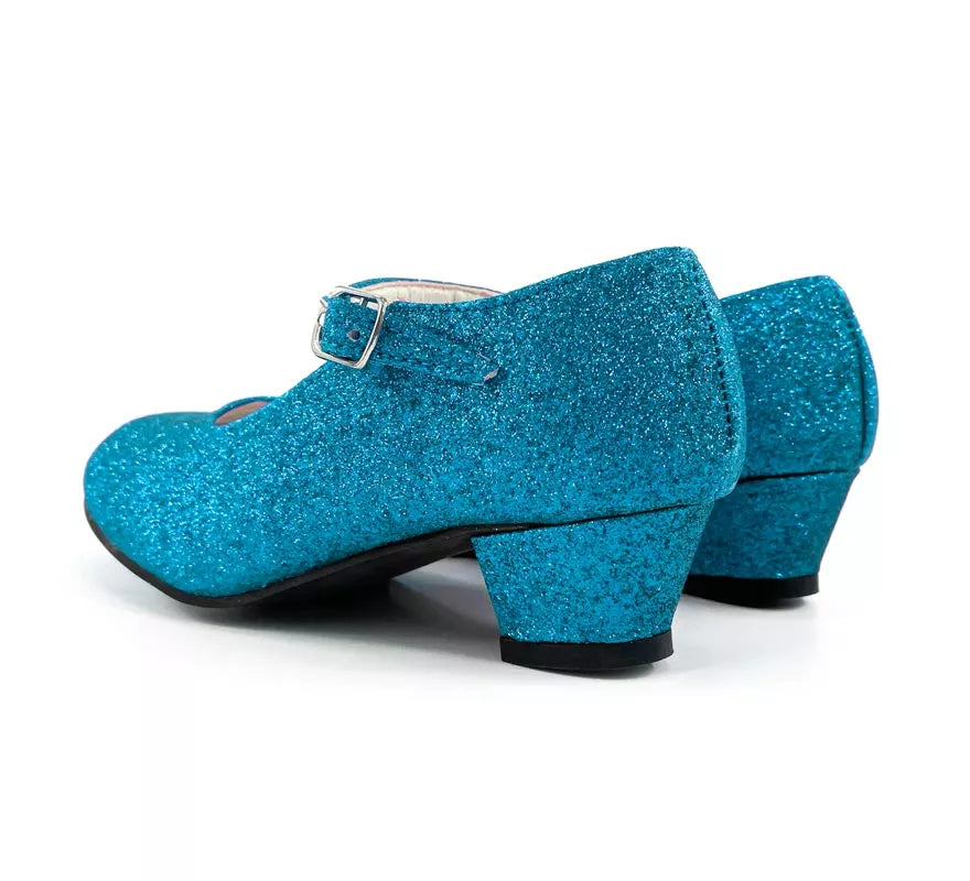 Translation missing: de.Zapato Sevillana con tacón Azul Turquesa Purpurina en números del 22 al 41