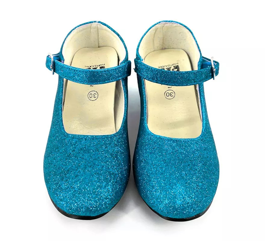 Translation missing: de.Zapato Sevillana con tacón Azul Turquesa Purpurina en números del 22 al 41