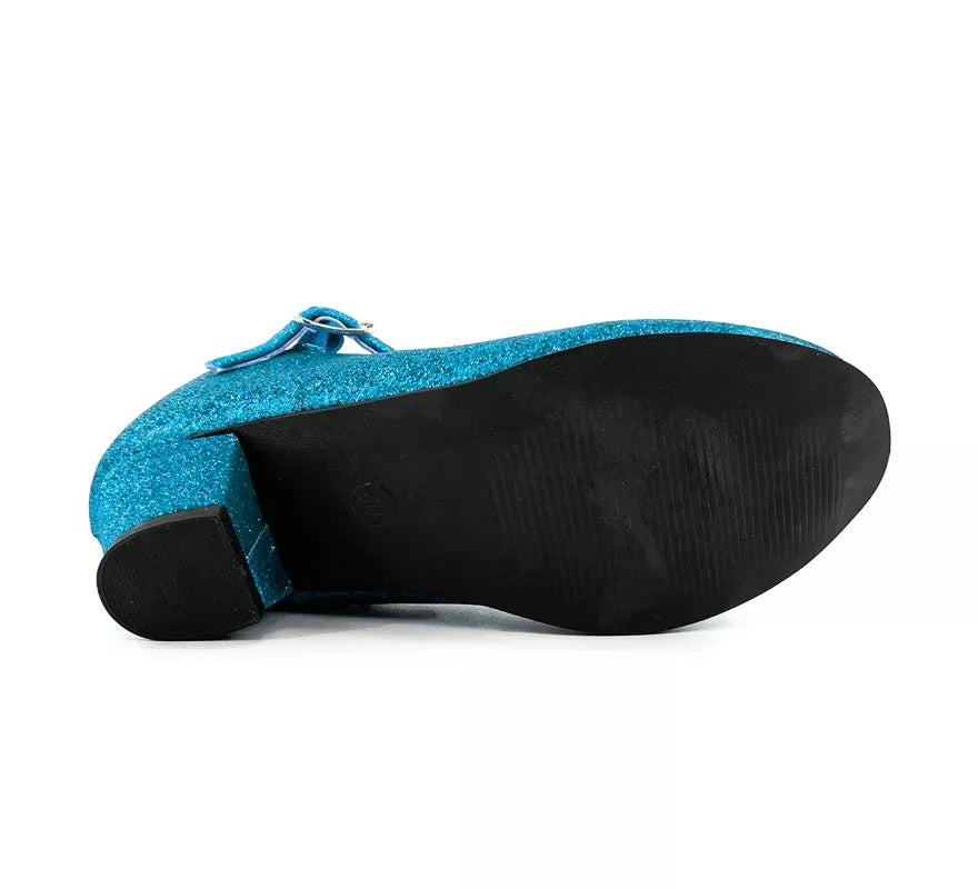 Translation missing: de.Zapato Sevillana con tacón Azul Turquesa Purpurina en números del 22 al 41
