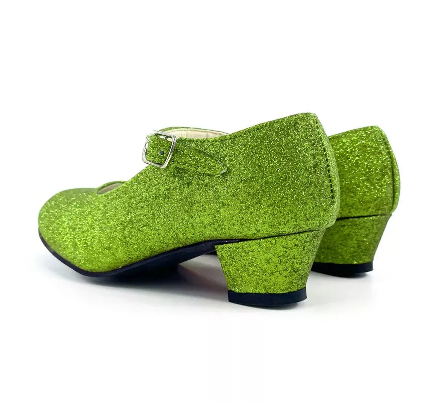 Translation missing: de.Zapato Sevillana con tacón Verde Purpurina en números del 22 al 41