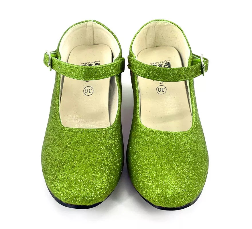 Translation missing: de.Zapato Sevillana con tacón Verde Purpurina en números del 22 al 41