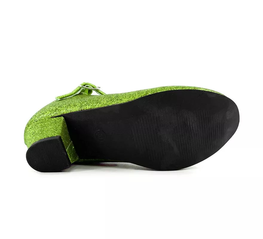 Translation missing: de.Zapato Sevillana con tacón Verde Purpurina en números del 22 al 41