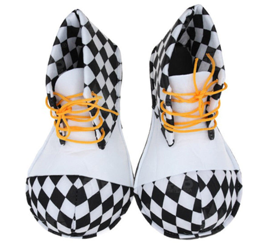 Translation missing: de.Zapatos Payaso Arlequín cuadros blanco y negro de 36 cm